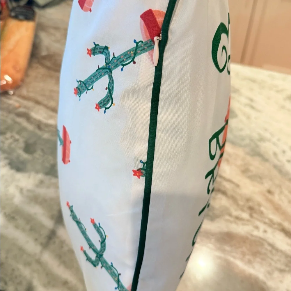 Festive Holiday Pillow with Cactus Design